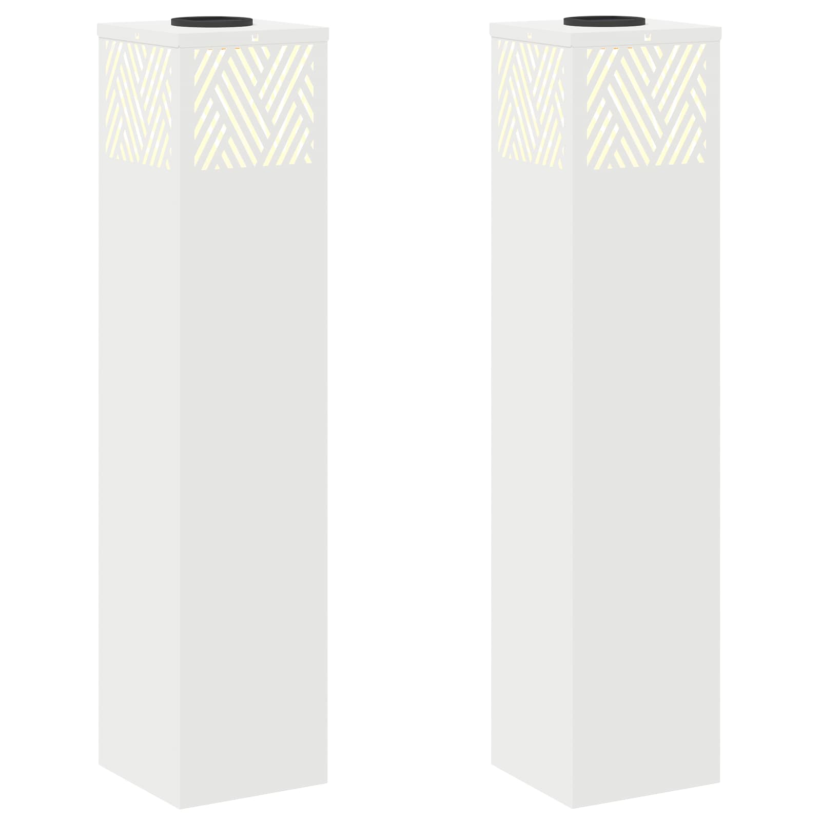 Solar Led Pad Licht Visgraat 2 Pcs Koudgewalst Staal 18 x 18 x 80 cm Wit