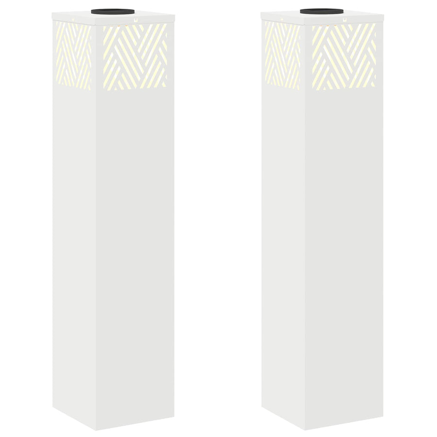 Solar Led Pad Licht Visgraat 2 Pcs Koudgewalst Staal 18 x 18 x 80 cm Wit