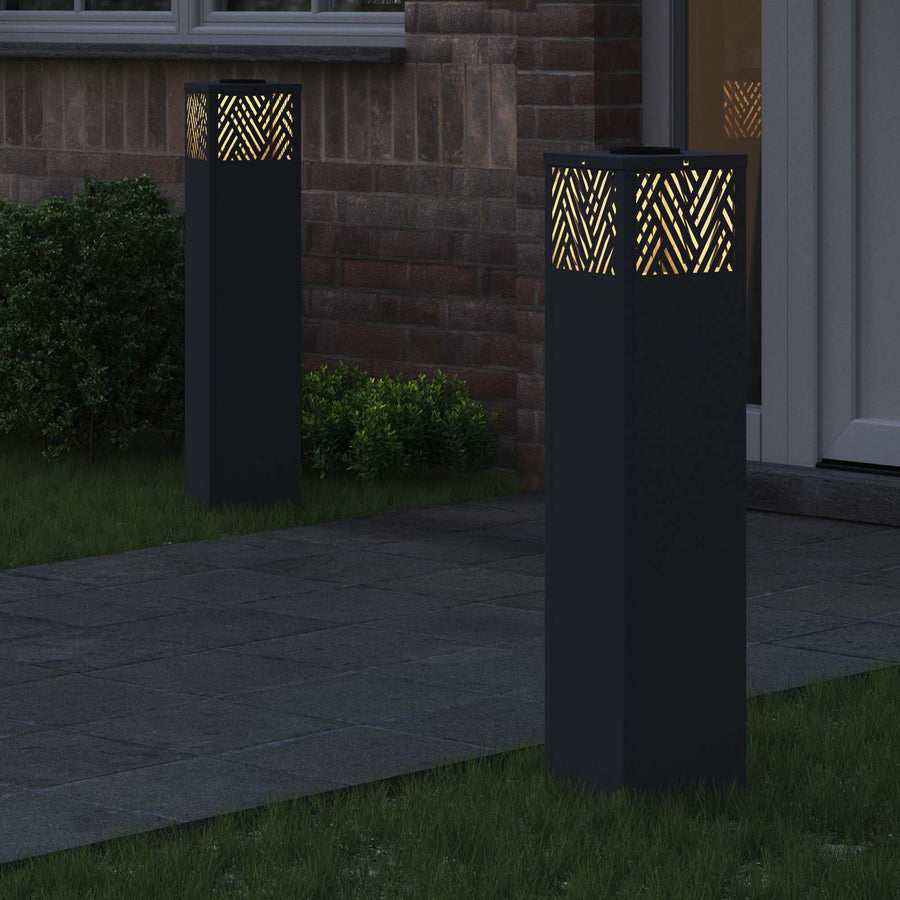 Solar Led Pad Licht Visgraat 2 Pcs Koudgewalst Staal 18 x 18 x 80 cm Antraciet