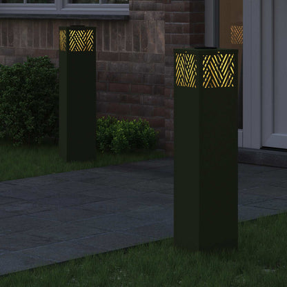 Solar Led Pad Licht 2 Pcs Olijf Groen Koudgewalst Staal 18 x 18 x 80 cm Olijfgroen