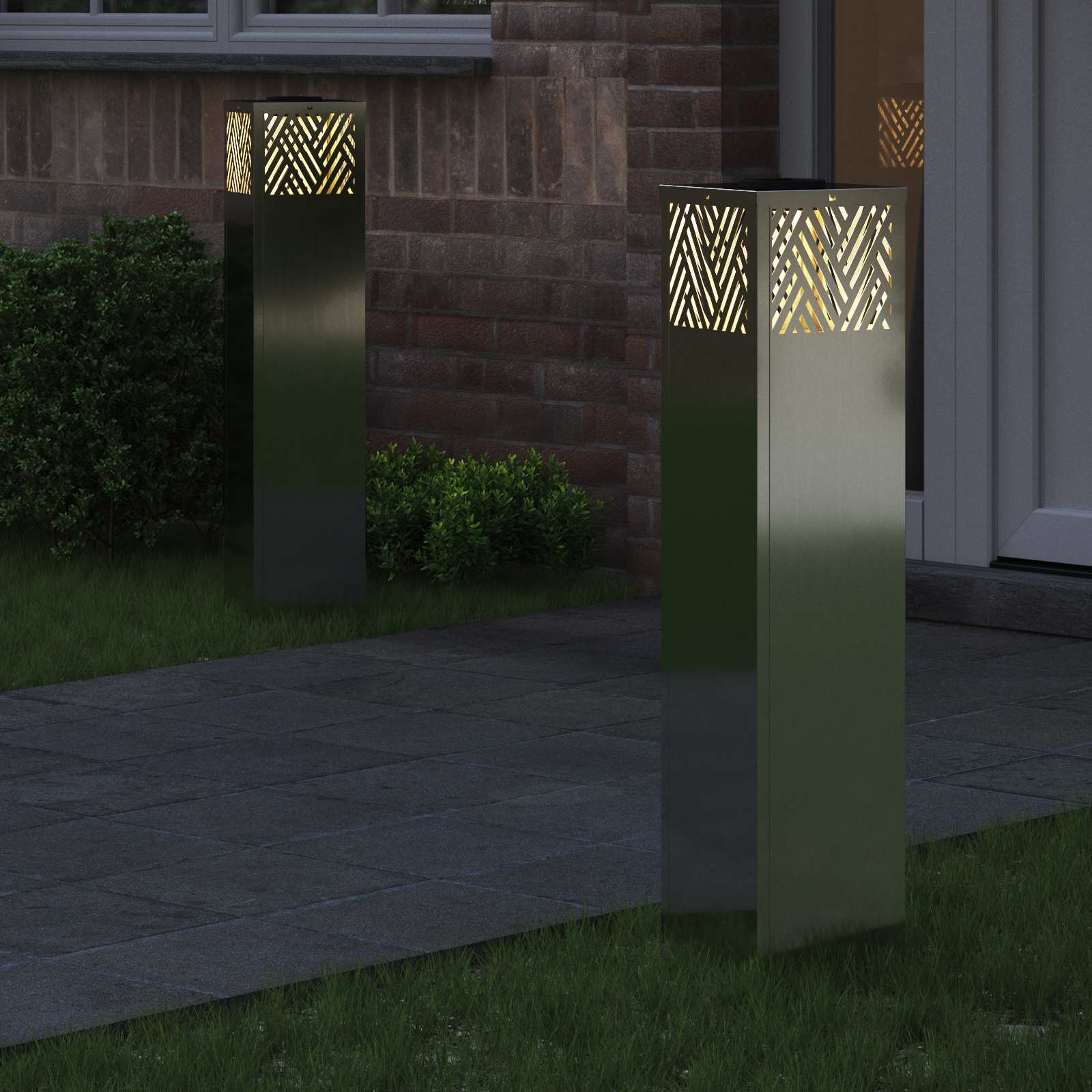 Solar Led Pad Licht 2 Pcs Gegalvaniseerd Gegalvaniseerd 18 x 18 x 80 cm Geëgalvaniseerd staal