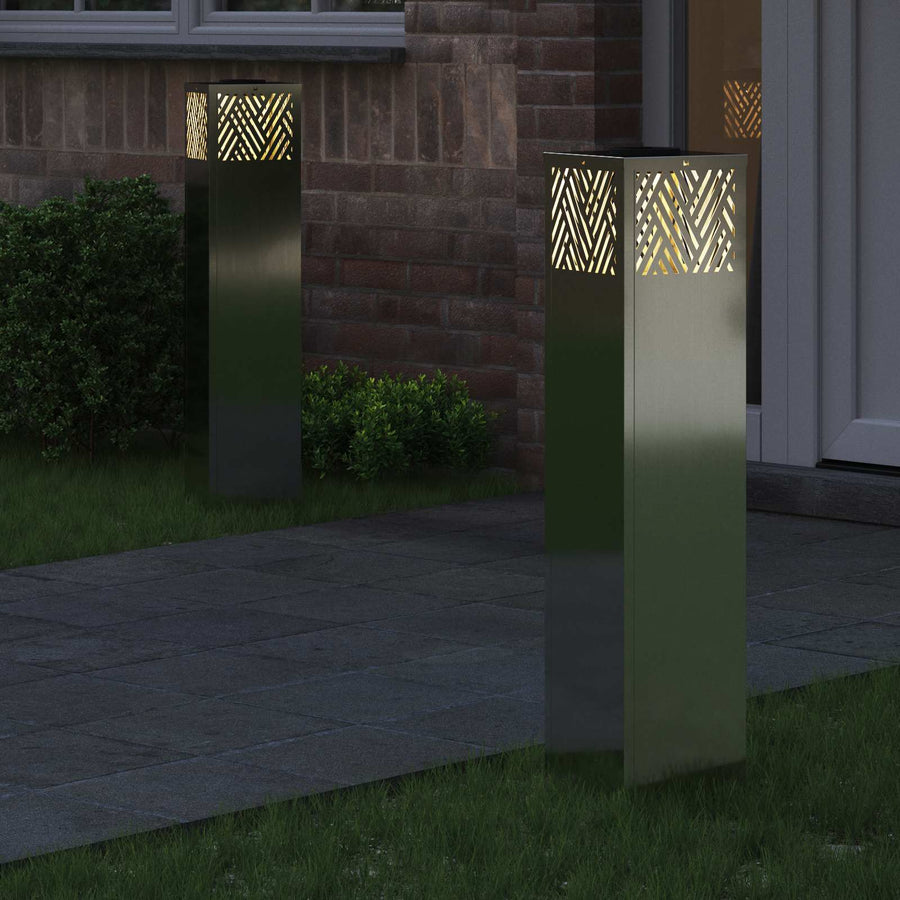 Solar Led Pad Licht 2 Pcs Gegalvaniseerd Gegalvaniseerd 18 x 18 x 80 cm Geëgalvaniseerd staal