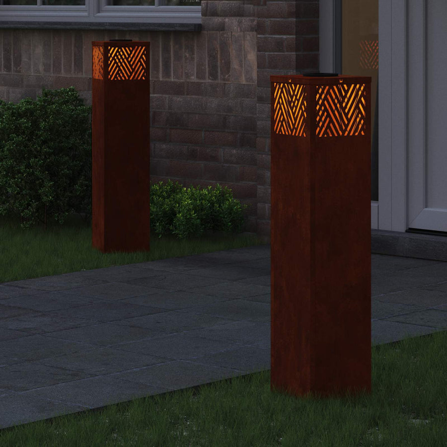 Solar Led Pad Licht Visgraat 2 Pcs 18 x 18 x 80 cm Cortenstaal