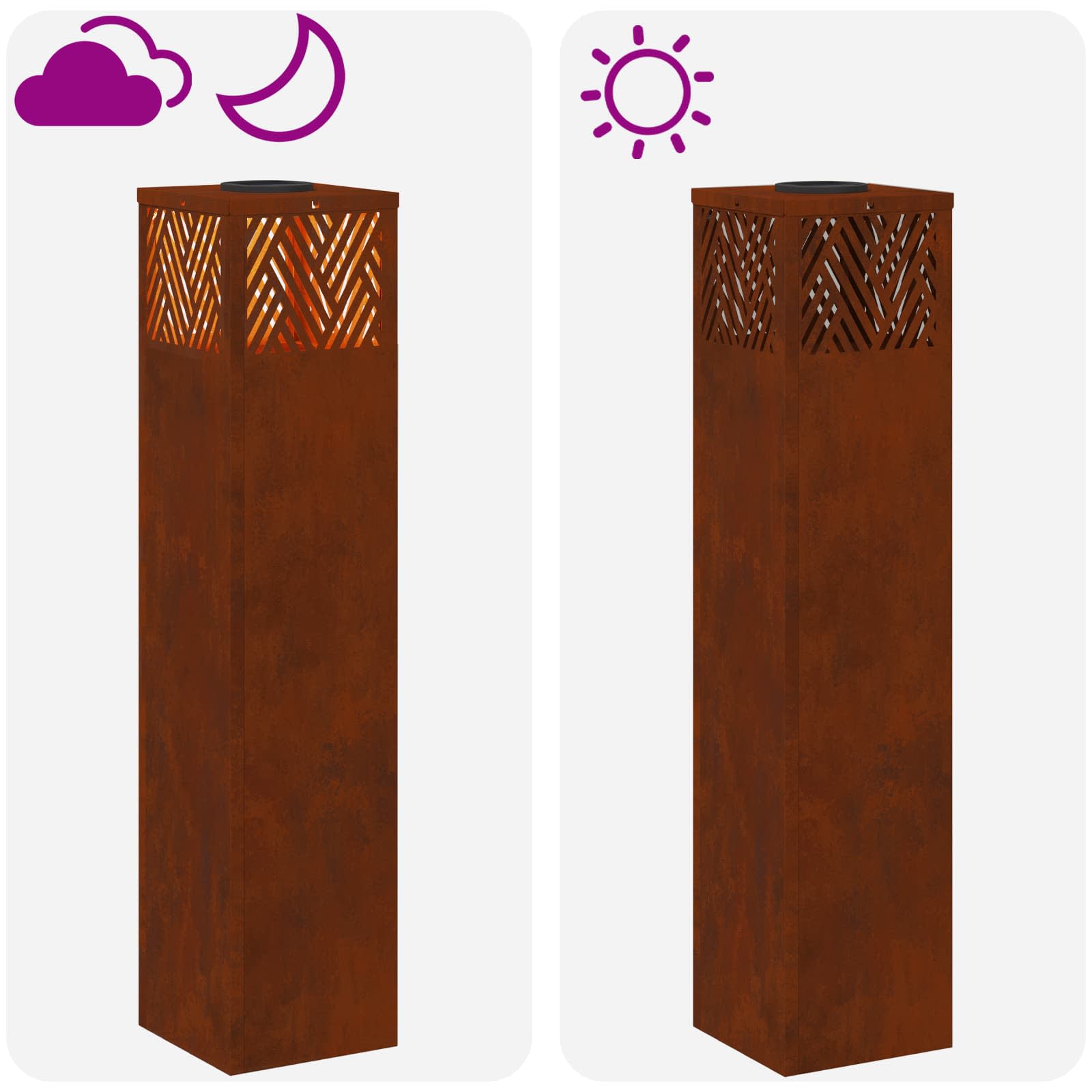 Solar Led Pad Licht Visgraat 2 Pcs 18 x 18 x 80 cm Cortenstaal