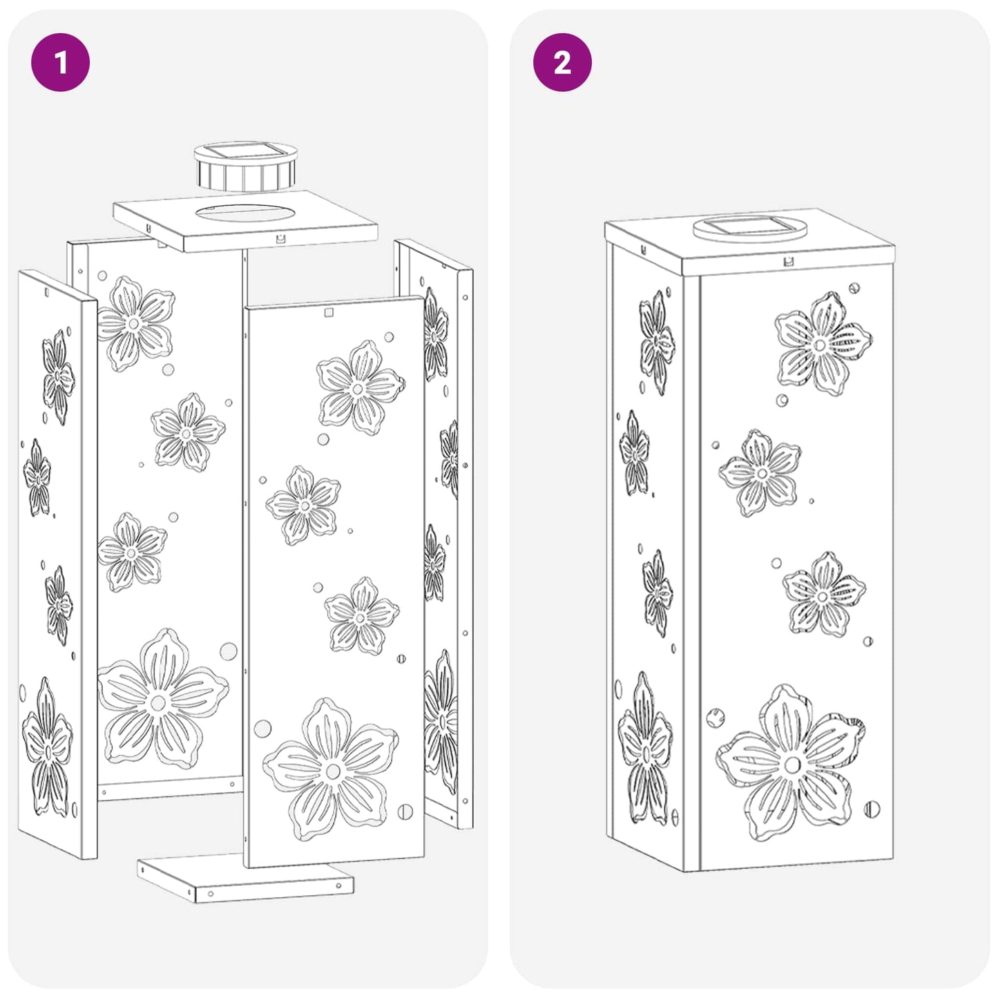 Solar Led Pad Licht 2 Pcs Koudgewalst Staal 18 x 18 x 50 cm Zwart Vijf-blaadjes bloem