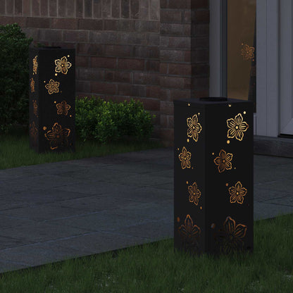 Solar Led Pad Licht 2 Pcs Koudgewalst Staal 18 x 18 x 50 cm Zwart Vijf-blaadjes bloem