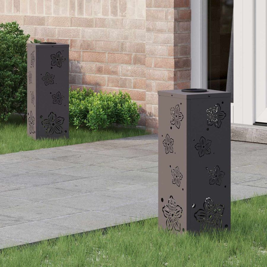 Solar Led Pad Licht 2 Pcs Koudgewalst Staal 18 x 18 x 50 cm Zwart Vijf-blaadjes bloem