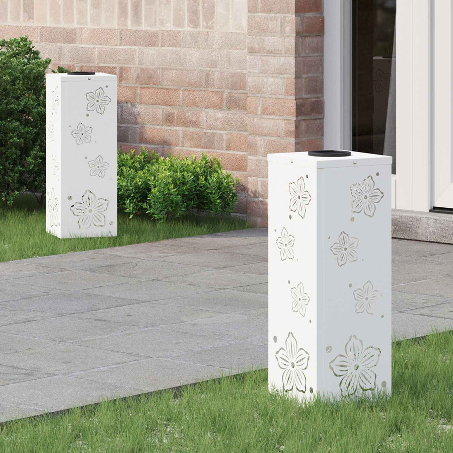Solar Led Pad Licht 2 Pcs Koudgewalst Staal 18 x 18 x 50 cm Wit Vijf-blaadjes bloem