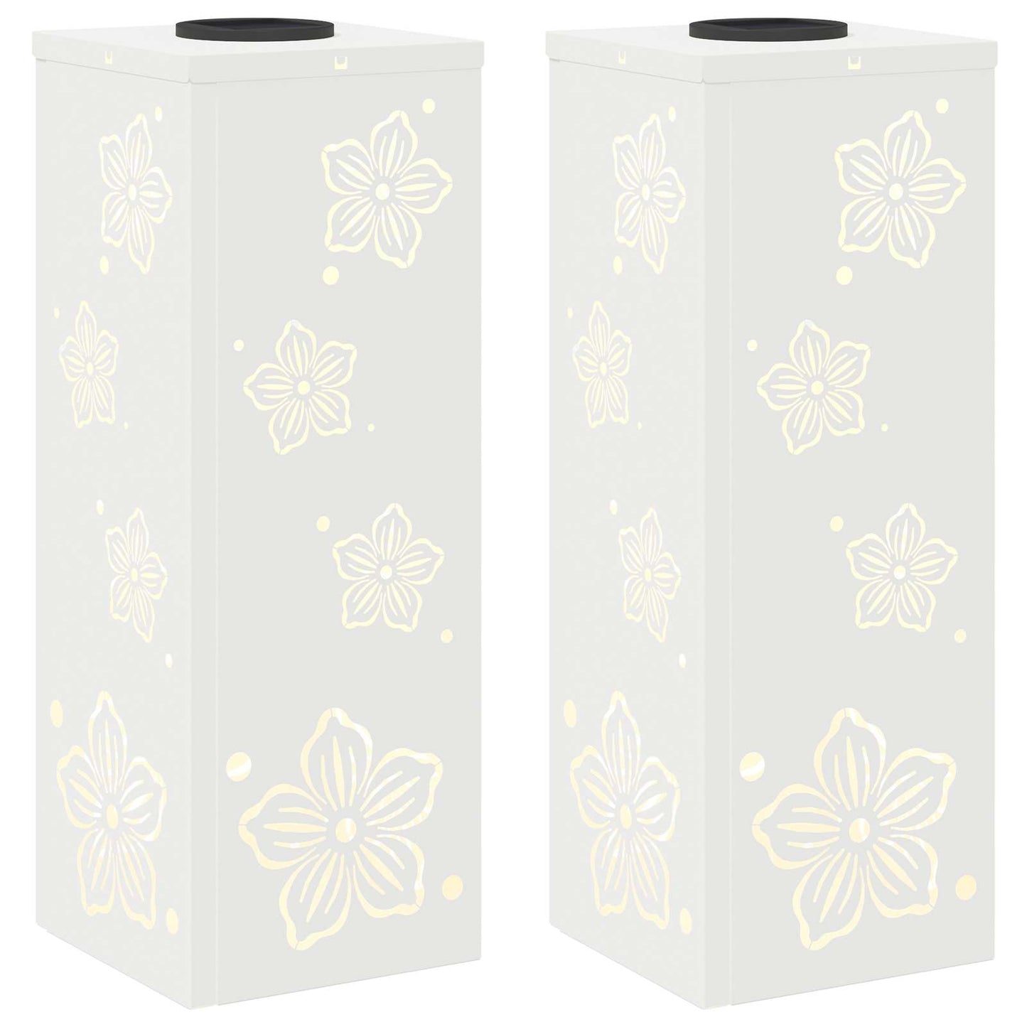 Solar Led Pad Licht 2 Pcs Koudgewalst Staal 18 x 18 x 50 cm Wit Vijf-blaadjes bloem