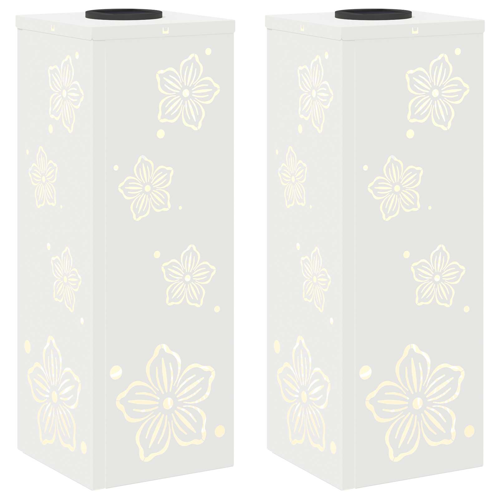 Solar Led Pad Licht 2 Pcs Koudgewalst Staal 18 x 18 x 50 cm Wit Vijf-blaadjes bloem