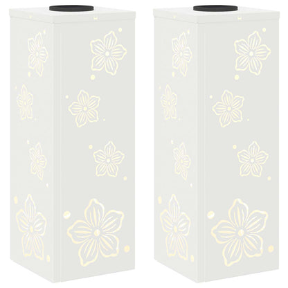 Solar Led Pad Licht 2 Pcs Koudgewalst Staal 18 x 18 x 50 cm Wit Vijf-blaadjes bloem