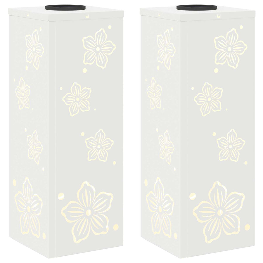 Solar Led Pad Licht 2 Pcs Koudgewalst Staal 18 x 18 x 50 cm Wit Vijf-blaadjes bloem