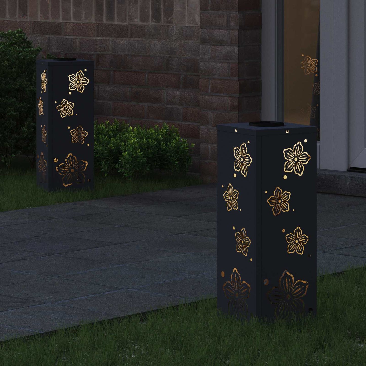 Solar Led Pad Licht 2 Pcs Koudgewalst Staal 18 x 18 x 50 cm Antraciet Vijf-blaadjes bloem