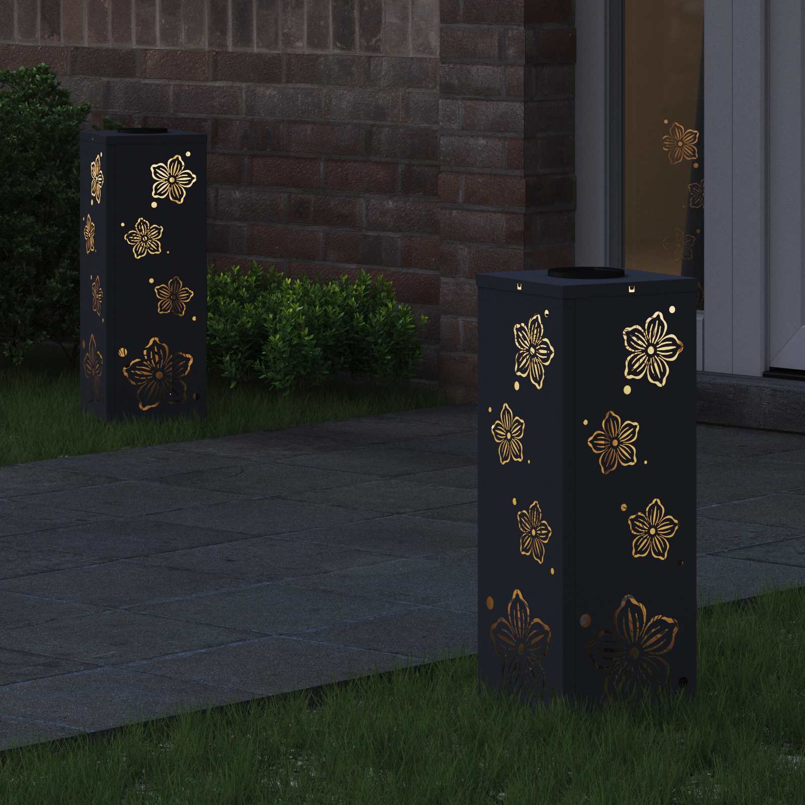 Solar Led Pad Licht 2 Pcs Koudgewalst Staal 18 x 18 x 50 cm Antraciet Vijf-blaadjes bloem