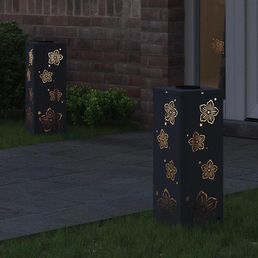 Solar Led Pad Licht 2 Pcs Koudgewalst Staal 18 x 18 x 50 cm Antraciet Vijf-blaadjes bloem