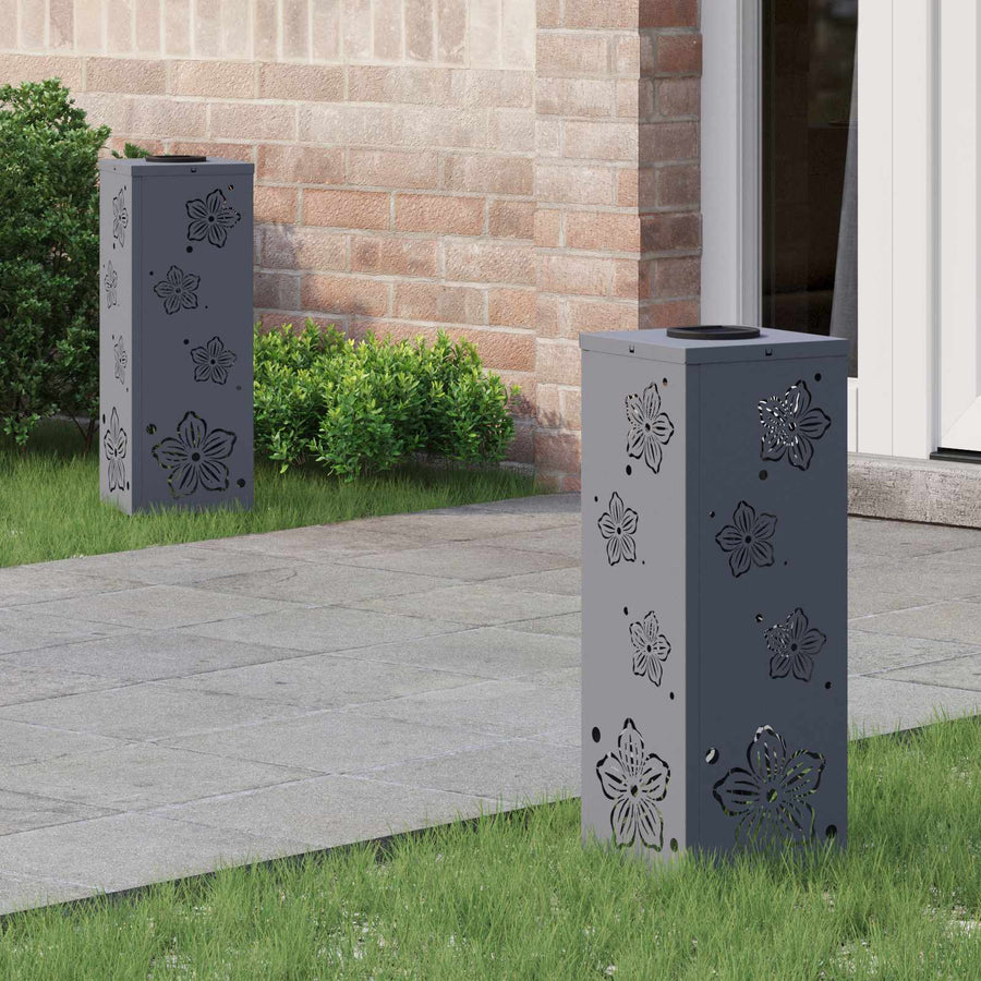 Solar Led Pad Licht 2 Pcs Koudgewalst Staal 18 x 18 x 50 cm Antraciet Vijf-blaadjes bloem