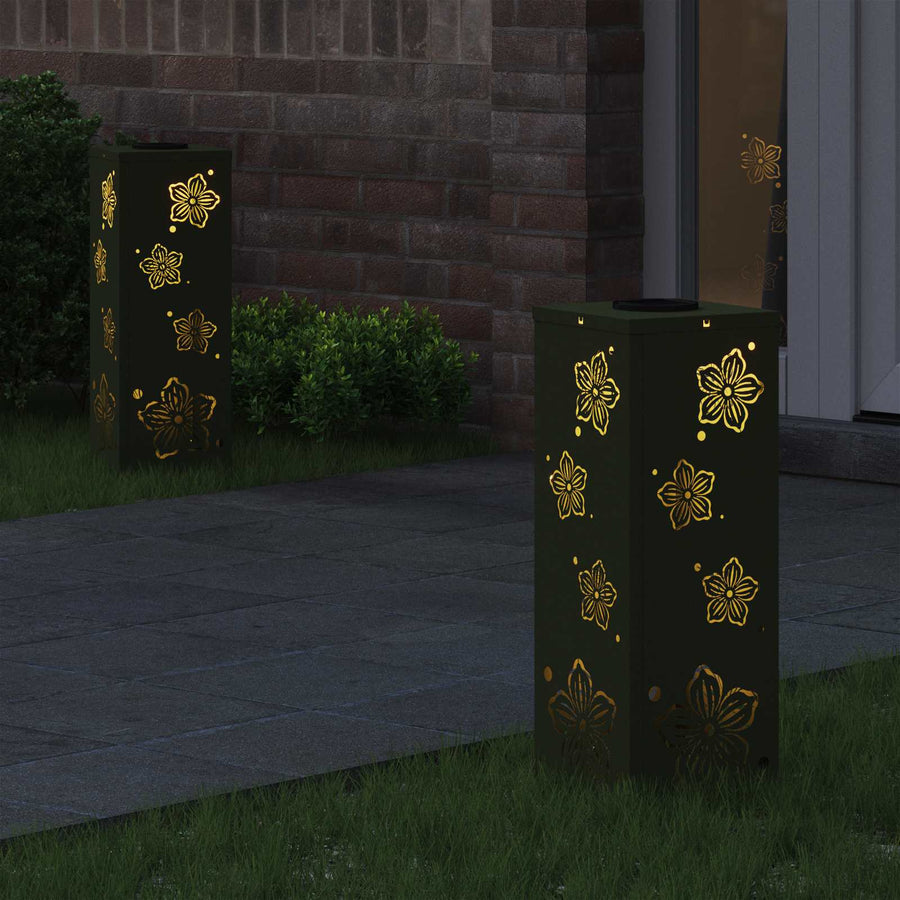 Solar Led Pad Licht 2 Pcs Olijf Groen Koudgewalst Staal 18 x 18 x 50 cm Olijfgroen Vijf-blaadjes bloem