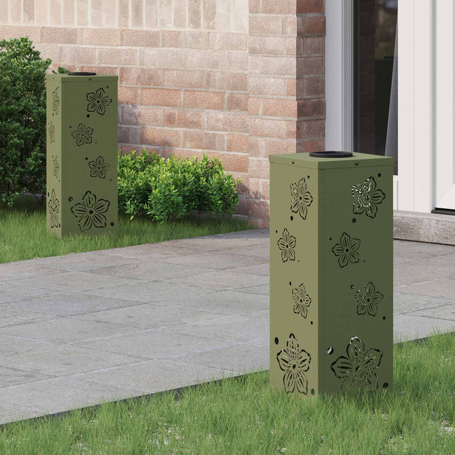 Solar Led Pad Licht 2 Pcs Olijf Groen Koudgewalst Staal 18 x 18 x 50 cm Olijfgroen Vijf-blaadjes bloem