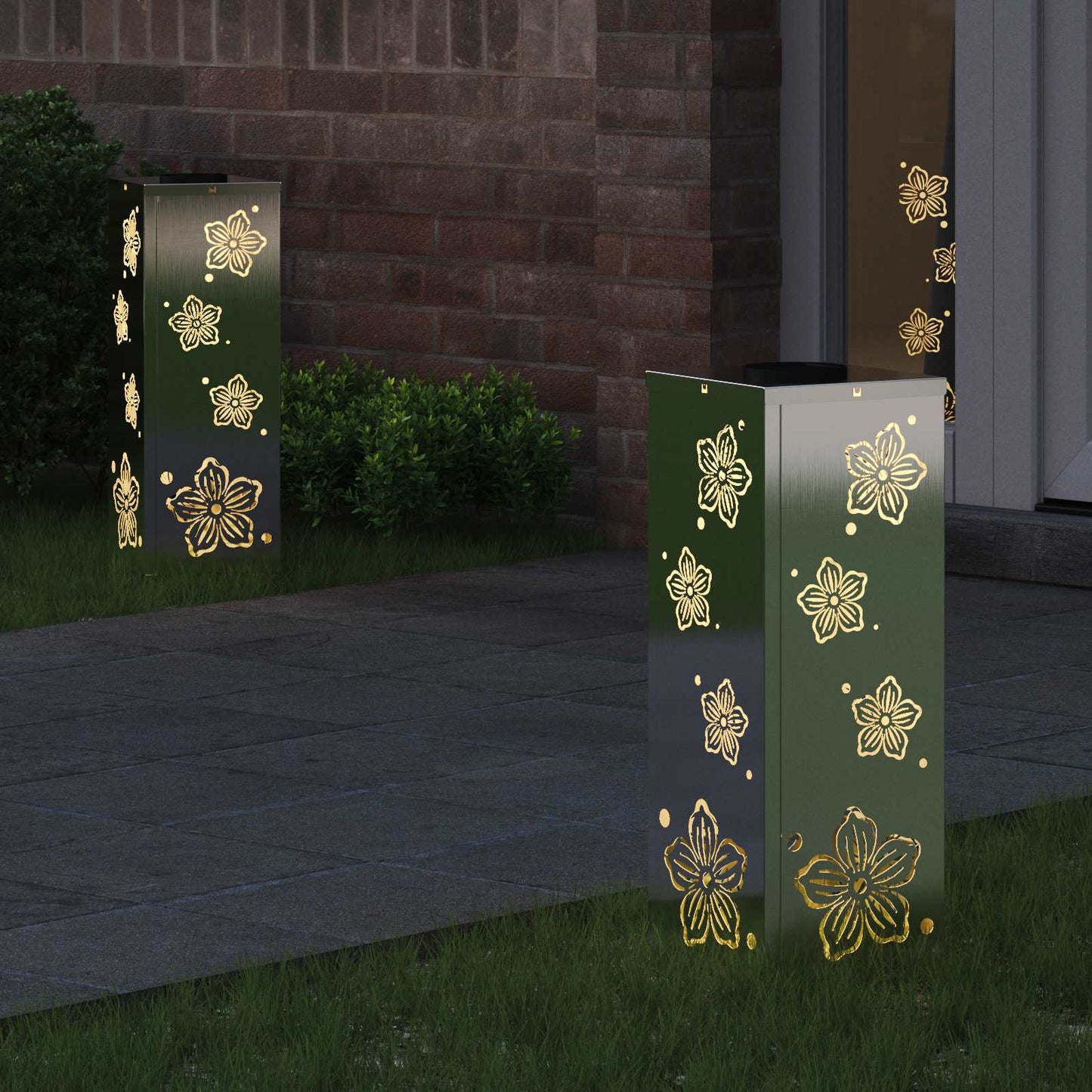 Solar Led Pad Licht 2 Pcs 18 x 18 x 50 cm Roestvrij staal Vijf-blaadjes bloem