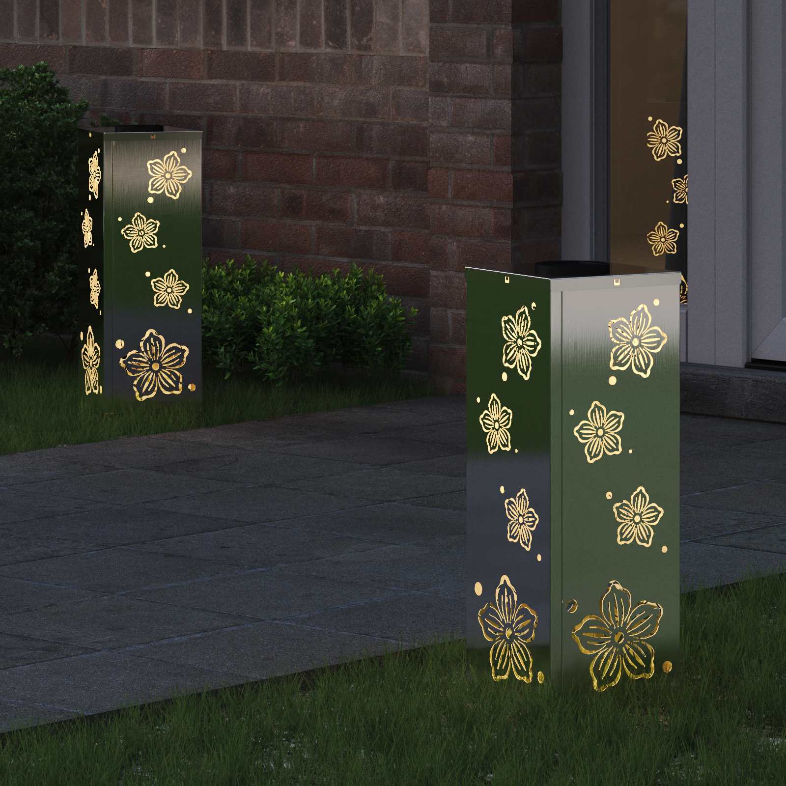 Solar Led Pad Licht 2 Pcs 18 x 18 x 50 cm Roestvrij staal Vijf-blaadjes bloem