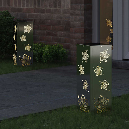 Solar Led Pad Licht 2 Pcs Gegalvaniseerd Gegalvaniseerd 18 x 18 x 50 cm Geëgalvaniseerd staal Vijf-blaadjes bloem
