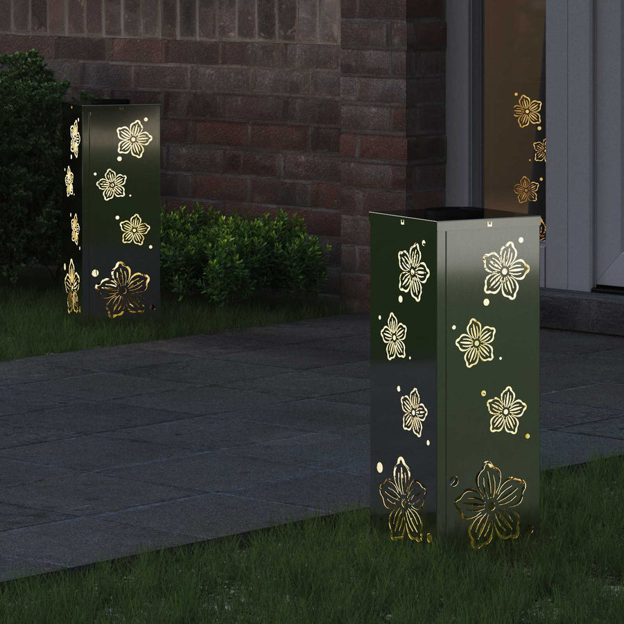 Solar Led Pad Licht 2 Pcs Gegalvaniseerd Gegalvaniseerd 18 x 18 x 50 cm Geëgalvaniseerd staal Vijf-blaadjes bloem