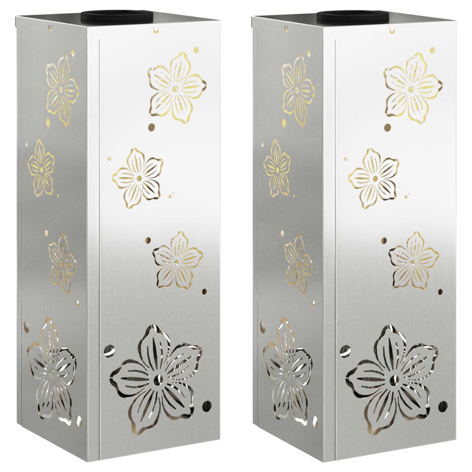 Solar Led Pad Licht 2 Pcs Gegalvaniseerd Gegalvaniseerd 18 x 18 x 50 cm Geëgalvaniseerd staal Vijf-blaadjes bloem