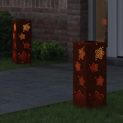 Solar Led Pad Licht 2 Pcs 18 x 18 x 50 cm Cortenstaal Vijf-blaadjes bloem