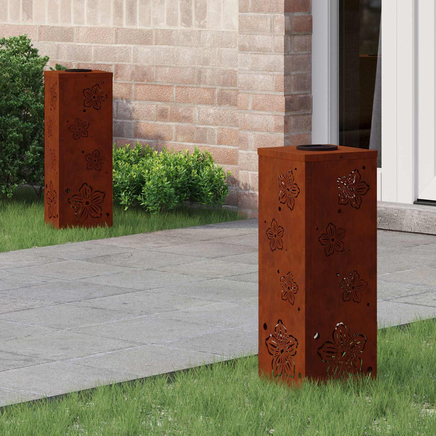 Solar Led Pad Licht 2 Pcs 18 x 18 x 50 cm Cortenstaal Vijf-blaadjes bloem