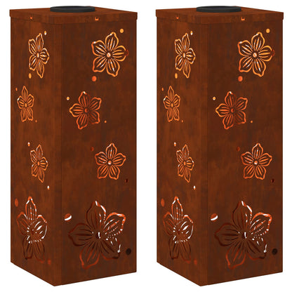 Solar Led Pad Licht 2 Pcs 18 x 18 x 50 cm Cortenstaal Vijf-blaadjes bloem