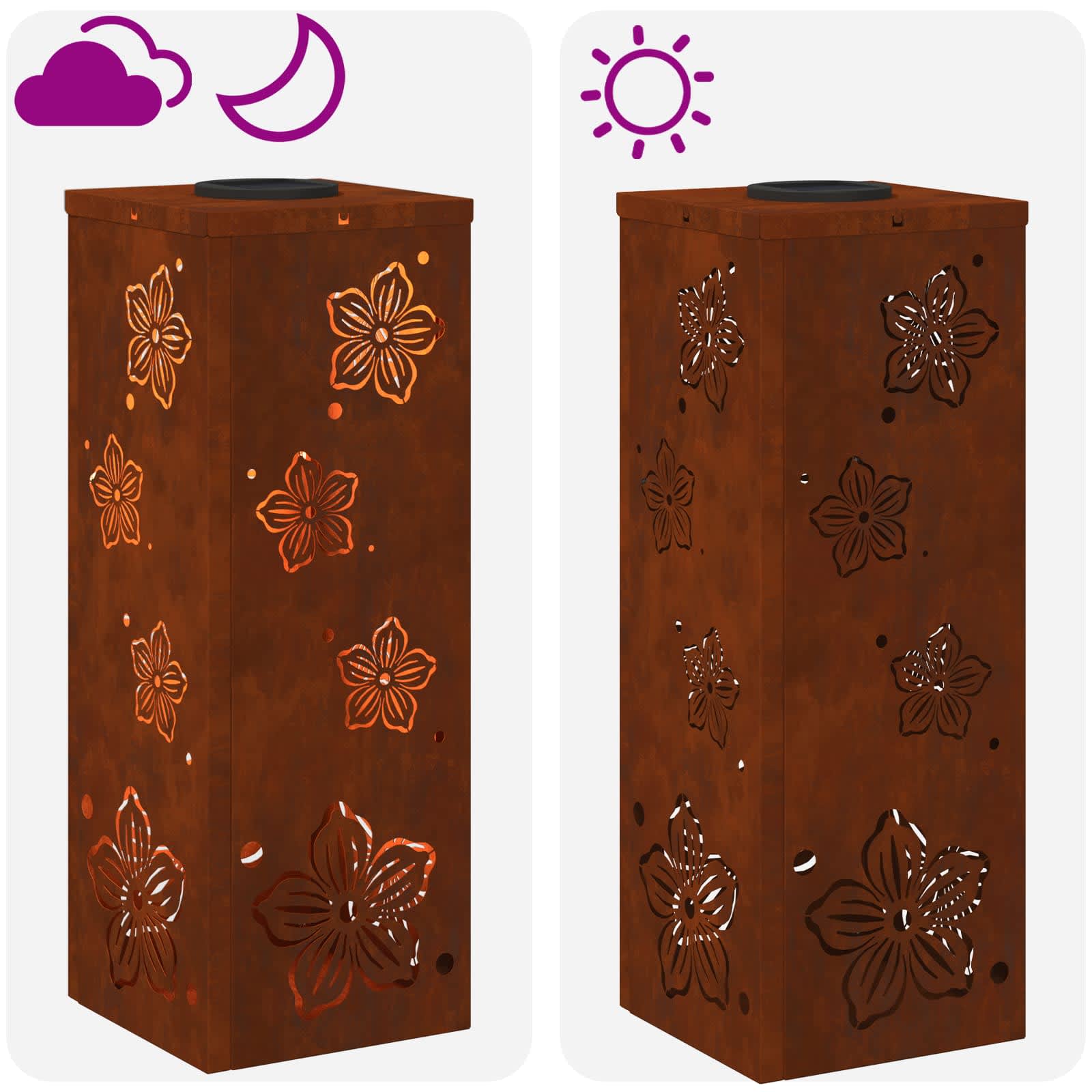 Solar Led Pad Licht 2 Pcs 18 x 18 x 50 cm Cortenstaal Vijf-blaadjes bloem