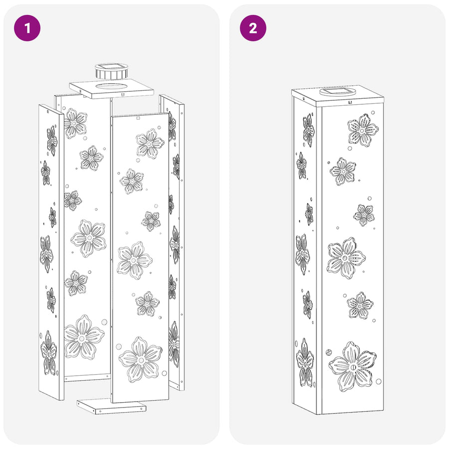 Solar Led Pad Licht 2 Pcs Koudgewalst Staal 18 x 18 x 80 cm Zwart Vijf-blaadjes bloem