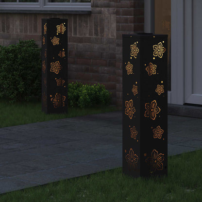 Solar Led Pad Licht 2 Pcs Koudgewalst Staal 18 x 18 x 80 cm Zwart Vijf-blaadjes bloem