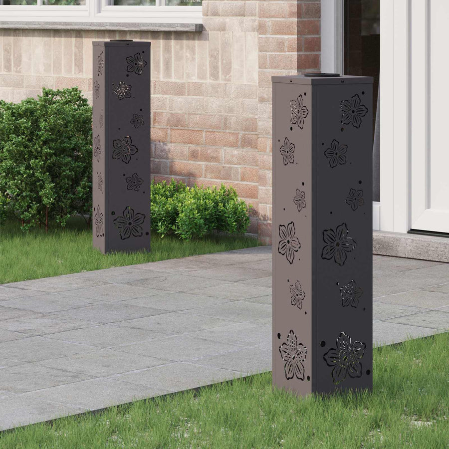 Solar Led Pad Licht 2 Pcs Koudgewalst Staal 18 x 18 x 80 cm Zwart Vijf-blaadjes bloem