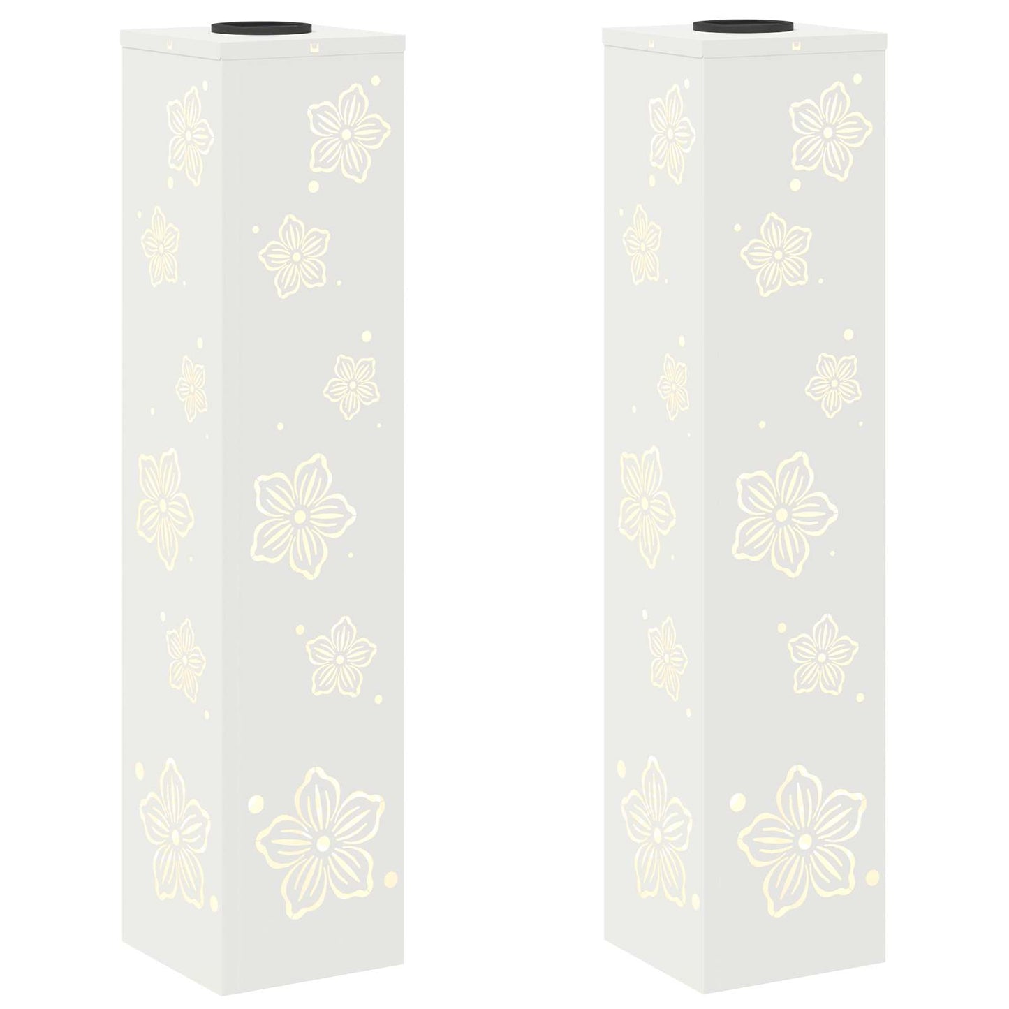 Solar Led Pad Licht 2 Pcs Koudgewalst Staal 18 x 18 x 80 cm Wit Vijf-blaadjes bloem