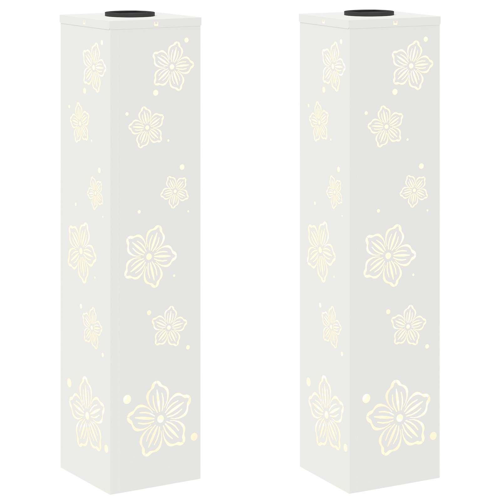 Solar Led Pad Licht 2 Pcs Koudgewalst Staal 18 x 18 x 80 cm Wit Vijf-blaadjes bloem