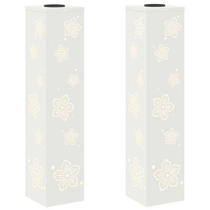 Solar Led Pad Licht 2 Pcs Koudgewalst Staal 18 x 18 x 80 cm Wit Vijf-blaadjes bloem