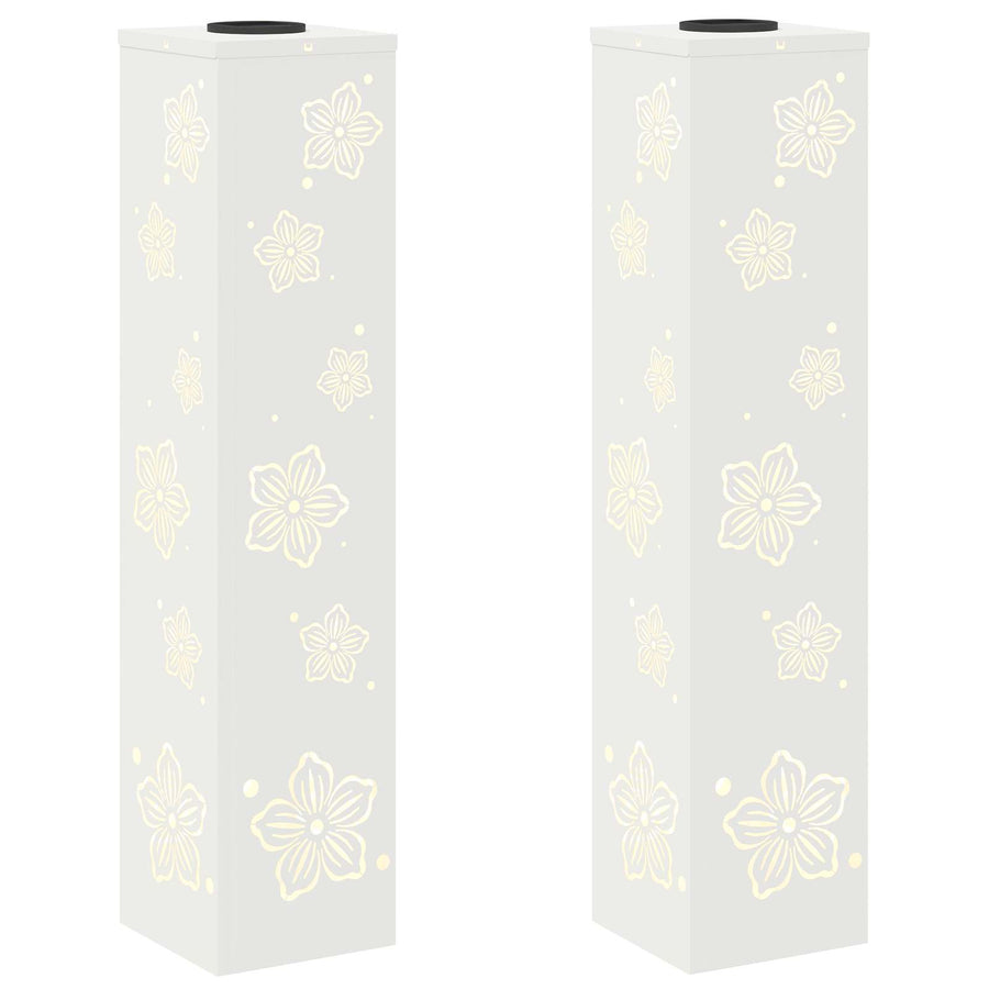 Solar Led Pad Licht 2 Pcs Koudgewalst Staal 18 x 18 x 80 cm Wit Vijf-blaadjes bloem