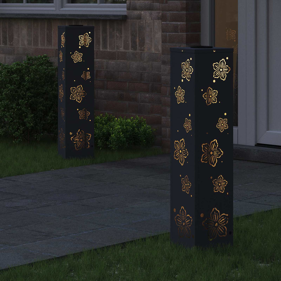 Solar Led Pad Licht 2 Pcs Koudgewalst Staal 18 x 18 x 80 cm Antraciet Vijf-blaadjes bloem