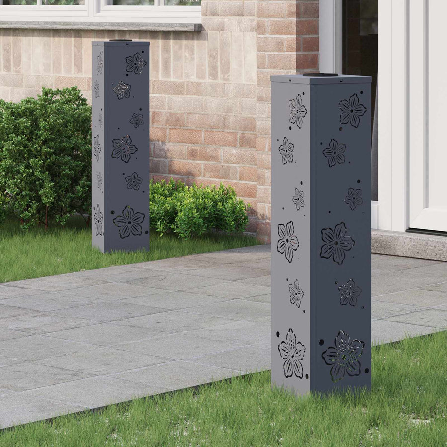 Solar Led Pad Licht 2 Pcs Koudgewalst Staal 18 x 18 x 80 cm Antraciet Vijf-blaadjes bloem