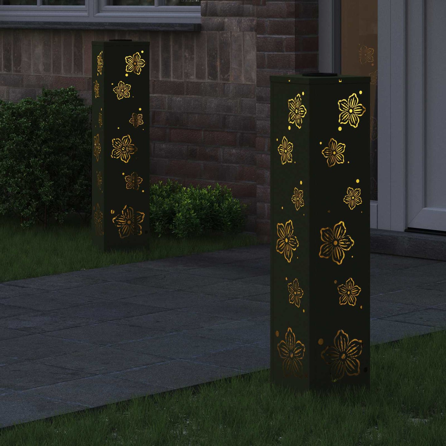 Solar Led Pad Licht 2 Pcs Olijf Groen Koudgewalst Staal 18 x 18 x 80 cm Olijfgroen Vijf-blaadjes bloem