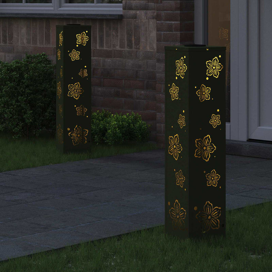 Solar Led Pad Licht 2 Pcs Olijf Groen Koudgewalst Staal 18 x 18 x 80 cm Olijfgroen Vijf-blaadjes bloem