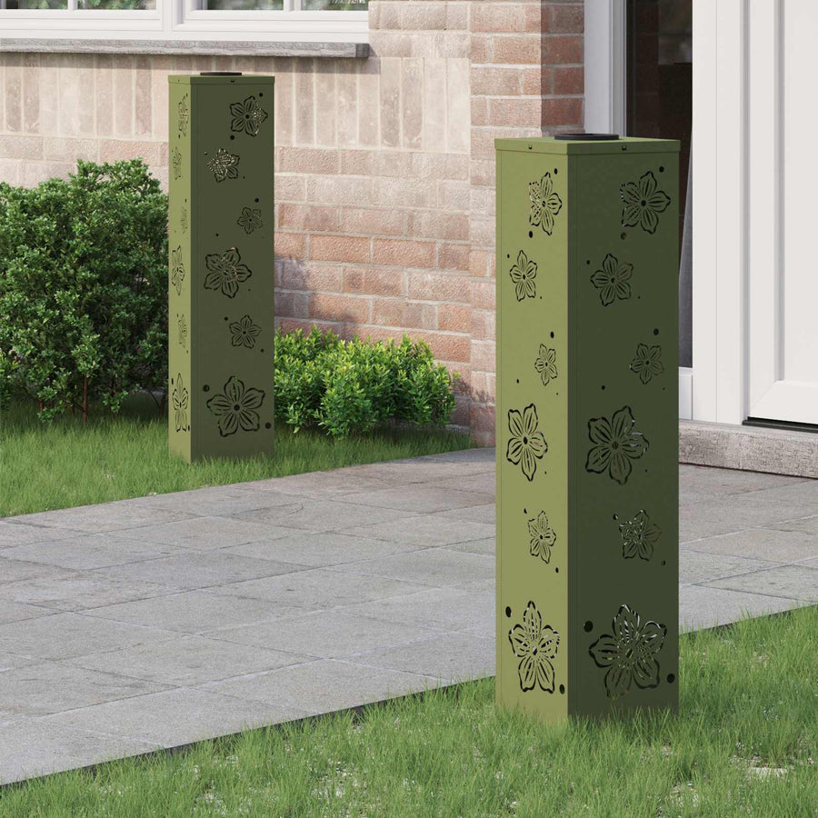 Solar Led Pad Licht 2 Pcs Olijf Groen Koudgewalst Staal 18 x 18 x 80 cm Olijfgroen Vijf-blaadjes bloem