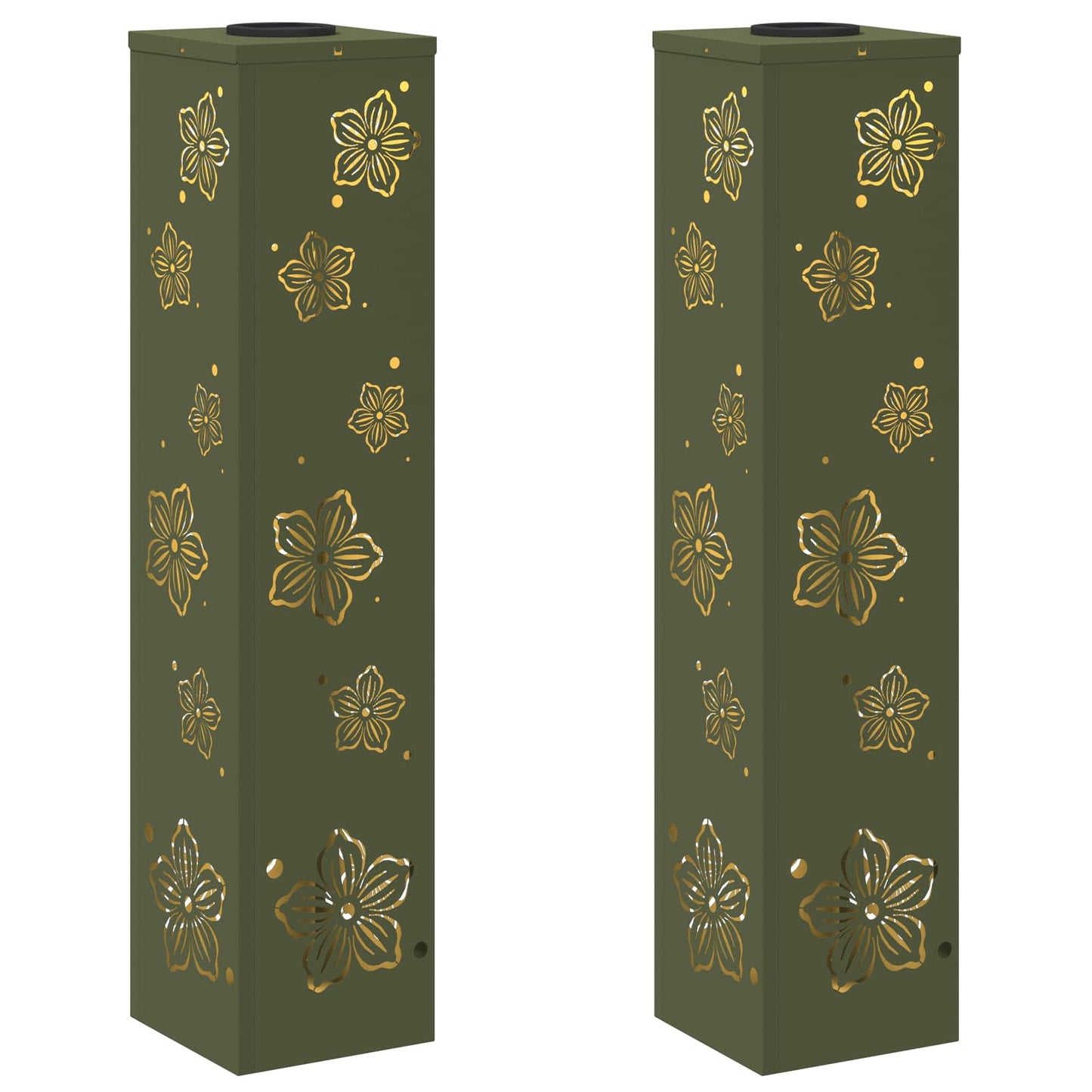 Solar Led Pad Licht 2 Pcs Olijf Groen Koudgewalst Staal 18 x 18 x 80 cm Olijfgroen Vijf-blaadjes bloem