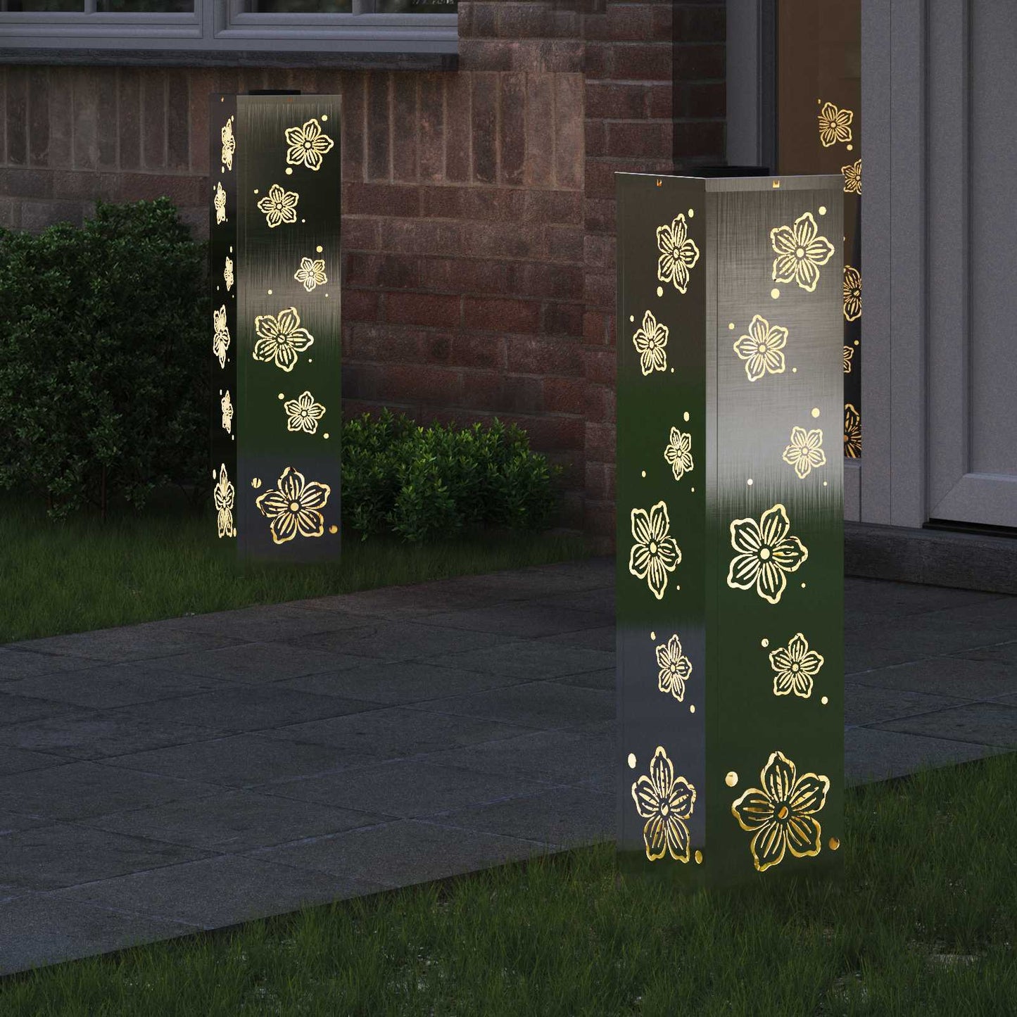 Solar Led Pad Licht 2 Pcs 18 x 18 x 80 cm Roestvrij staal Vijf-blaadjes bloem