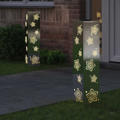 Solar Led Pad Licht 2 Pcs 18 x 18 x 80 cm Roestvrij staal Vijf-blaadjes bloem