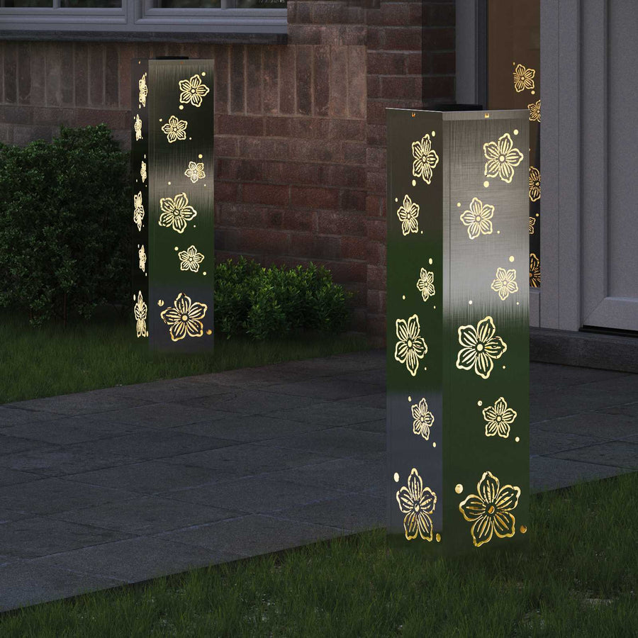 Solar Led Pad Licht 2 Pcs 18 x 18 x 80 cm Roestvrij staal Vijf-blaadjes bloem