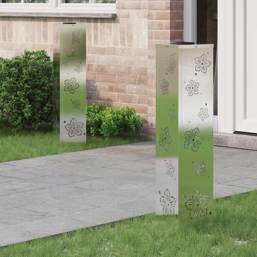 Solar Led Pad Licht 2 Pcs 18 x 18 x 80 cm Roestvrij staal Vijf-blaadjes bloem