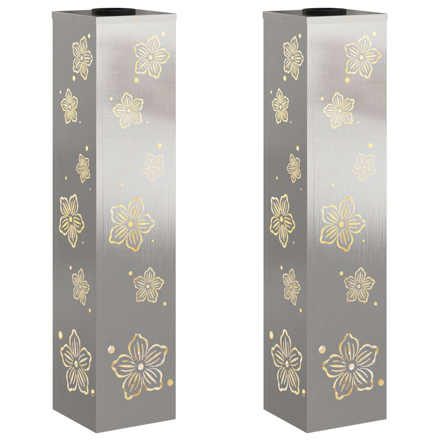 Solar Led Pad Licht 2 Pcs 18 x 18 x 80 cm Roestvrij staal Vijf-blaadjes bloem