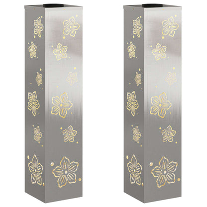 Solar Led Pad Licht 2 Pcs 18 x 18 x 80 cm Roestvrij staal Vijf-blaadjes bloem